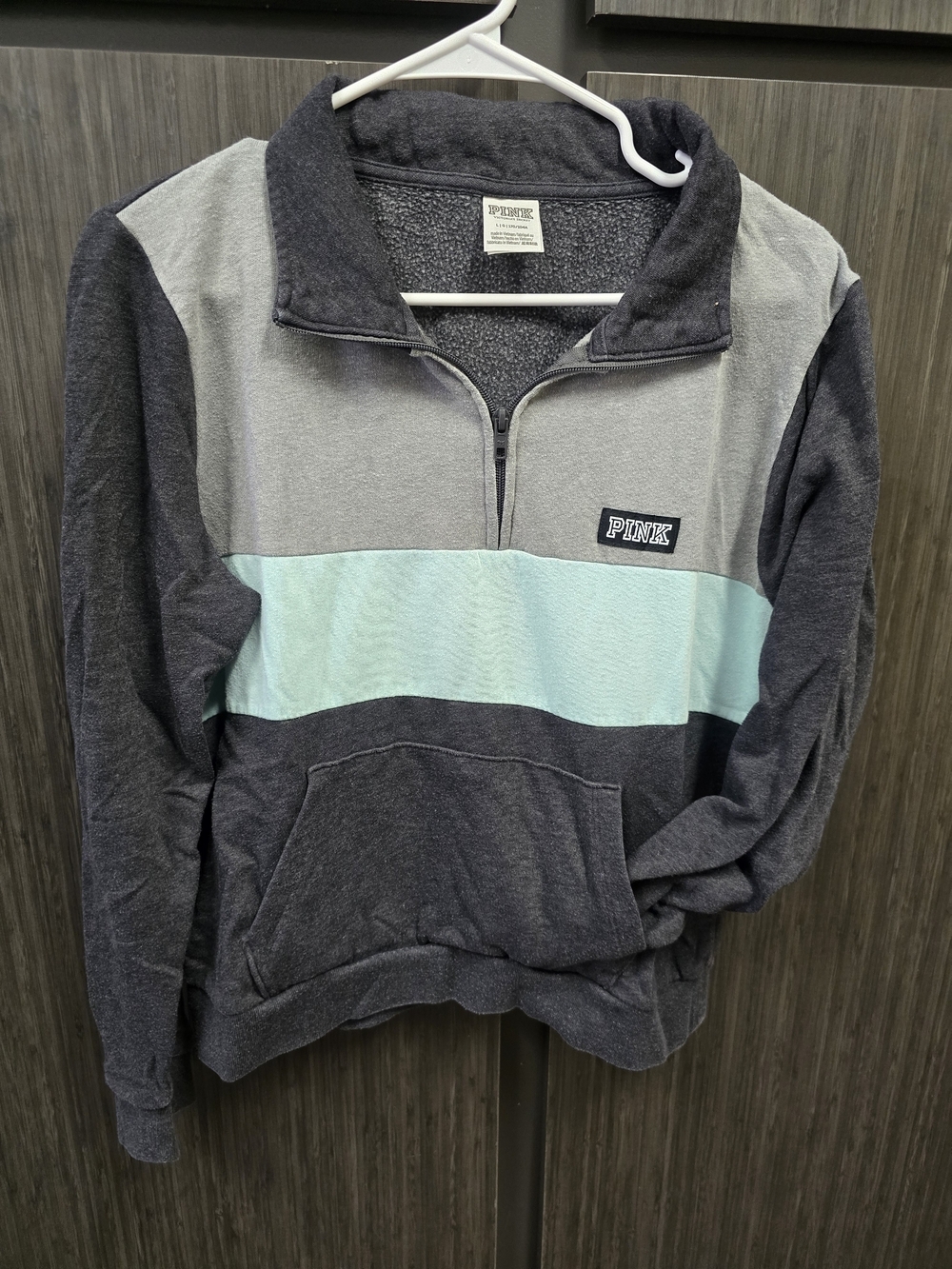 PINK Victoria's Secret Colorblock Quarter Zip Pullover Sweatshirt Large Gray Min